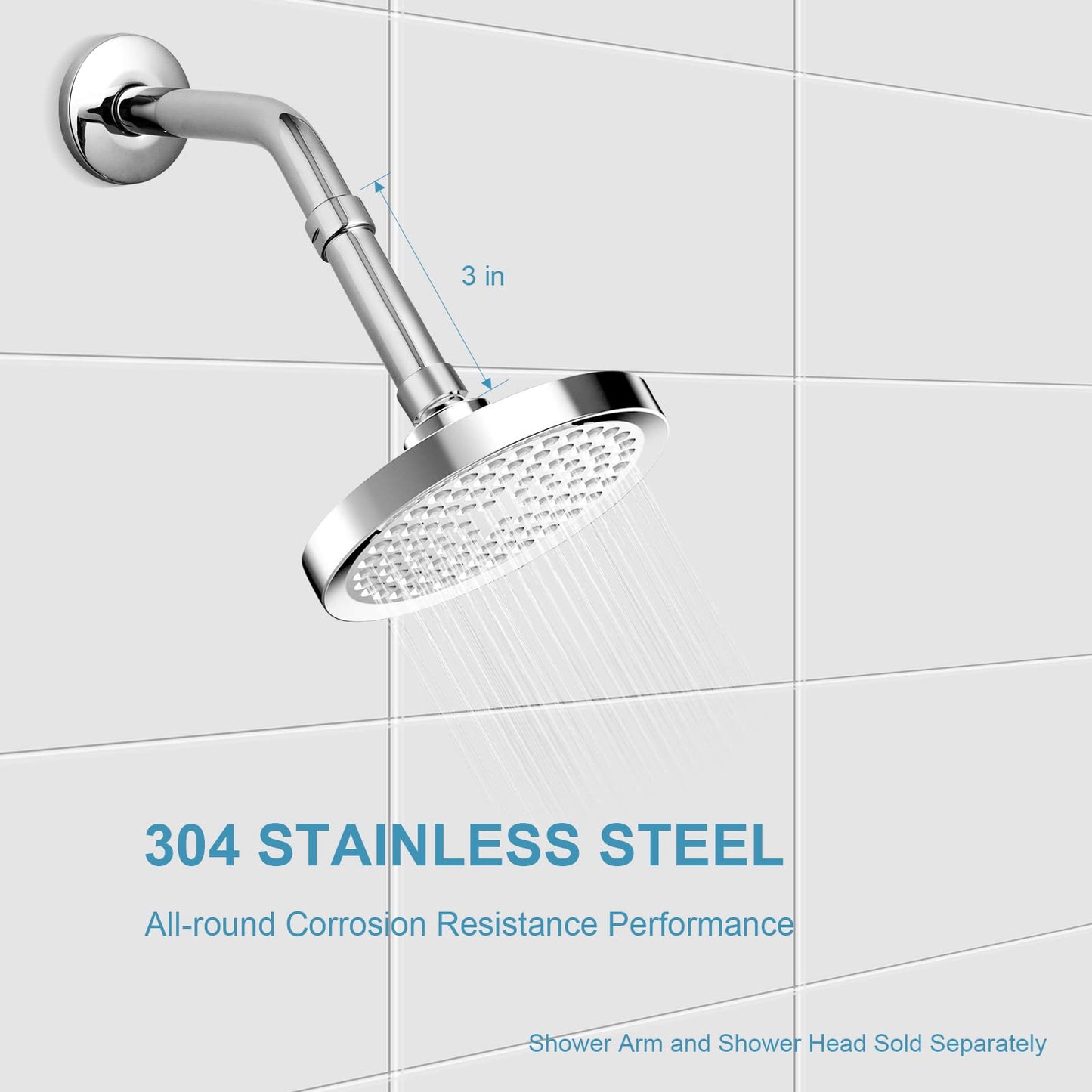 OFFO Shower Head Extension Arm, Shower Arm Extension Shower Head Extender Made of 304 Stainless Steel Shower Pipe Extension, Chrome 3 in