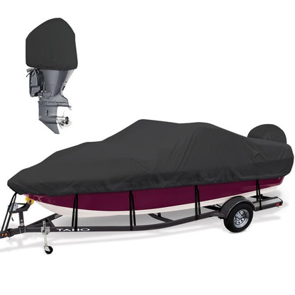 Mionovity Bass Boat Covers 17-19ft, 600D Heavy Duty Waterproof Boat Cover 17 18 19 Foot (17'-19' with Motor Cover), Fits V-Hull, Fishing, Runabout Bowrider Boat