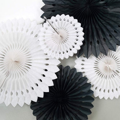 Cheerland Black White Party Decorations Hanging Paper Fans Garland Kit Gothic Decor Wedding Decoration Halloween Birthday Backdrop Baby Shower Goth Casino Emo Spooky Haunted House Party Supplies