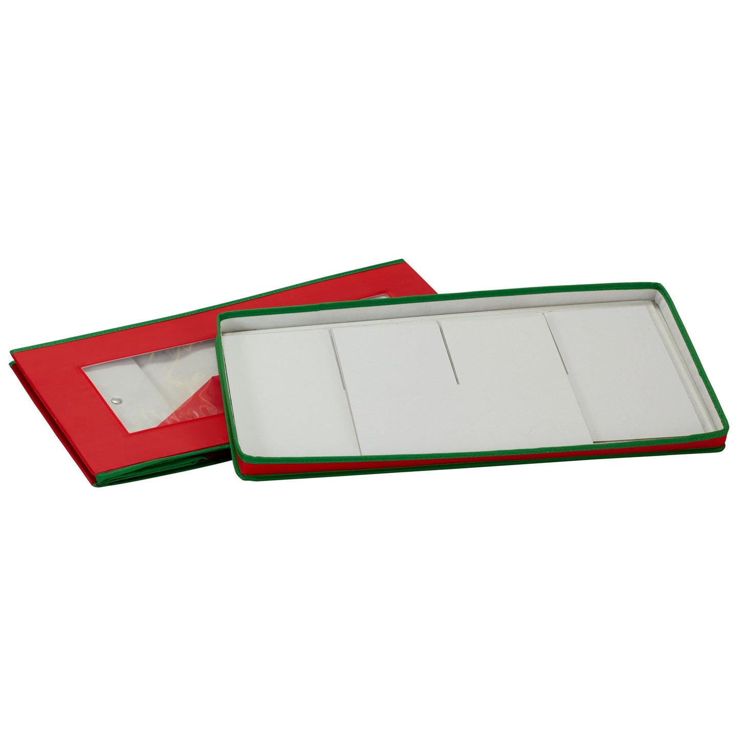 Household Essentials Holiday Figurine Storage Box, Windowed Storage with Lid, 8 Storage Compartments, Double Handles, Red with Green Trim