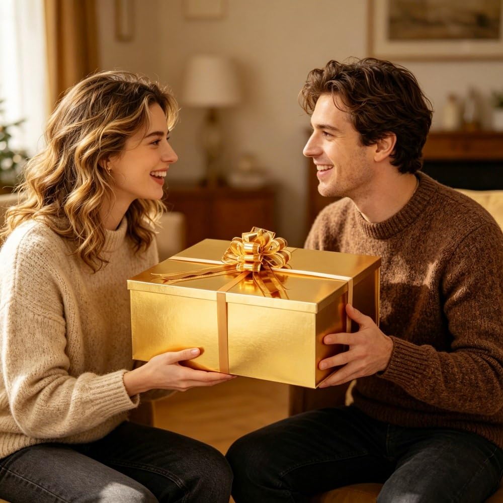 UoeRing Gold Extra Large Gift Box 2Pcs 22x17x9 inch,luxury Gift Box with Lid for Presents Birthday Christmas Valentine's Day (Includes Pull Bows,Card,Envelope,Filler)