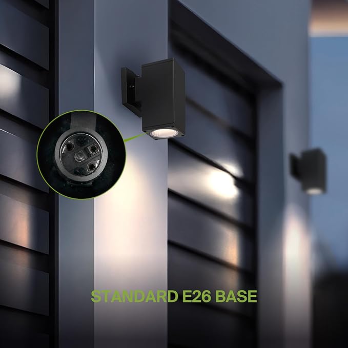 ASD 1 Light Dusk to Dawn Outdoor Wall Light Fixture | 60W E26 Socket 120V ETL Cylinder Up Down Lights | LED/CFL/Incandescent Bulb Exterior Wall Sconce | Front Door, Porch, Patio | Black