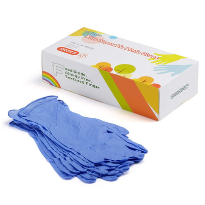 Kids Disposable Nitrile Gloves for 7-14 Years - Latex Free, Food Grade, Powder Free - for Halloween Preparation, Crafting, Painting, Gardening, Cooking, Cleaning - 100 PCS Purple