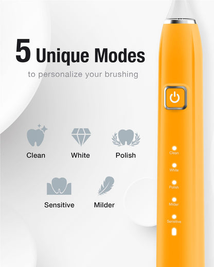 7AM2M Sonic Electric Toothbrush with 6 Brush Heads for Adults&Kids, One Charge for 120 Days, Wireless Fast Charge, 5 Modes, 40000VPM Powered Toothbrush, 2 Minutes Built in Smart Timer (Black)