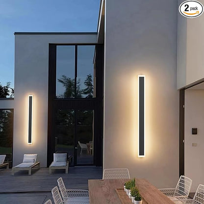 Tipace 2 Pack Outdoor Wall Sconces 39.4IN Long Modern LED Wall Light with Frosted Acrylic Waterproof IP65 Warm White Black Exterior Wall Light for Patio,Porch(3000K)