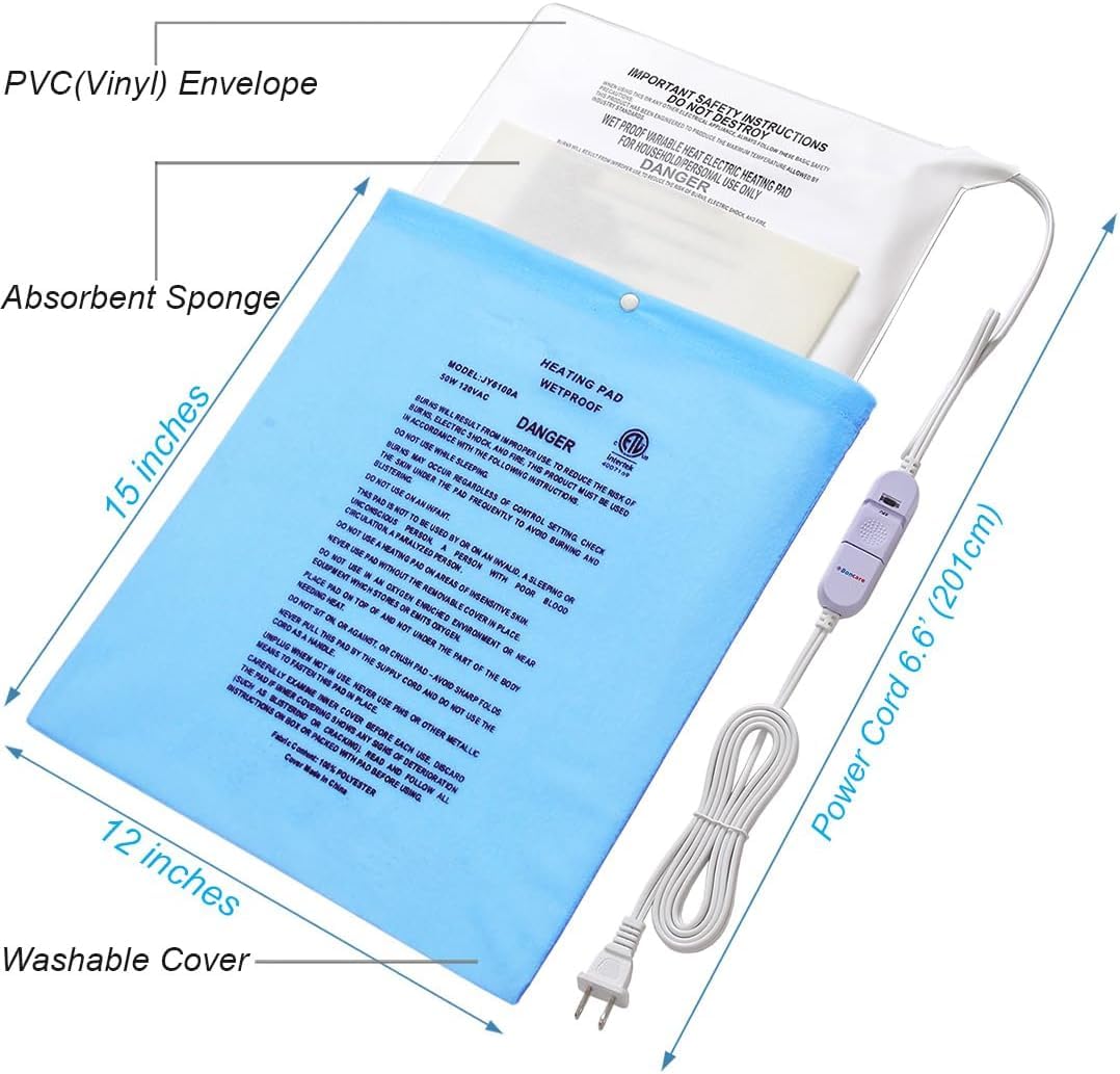 Boncare Stay On NO Auto-Off Hot Heating Pad for Cramps and Back Pain Relief Boncare Fomentera Electrica Lumbar Moist & Dry Heat Washable Cover (Sky Blue) (12"x15", 1.00, Count)