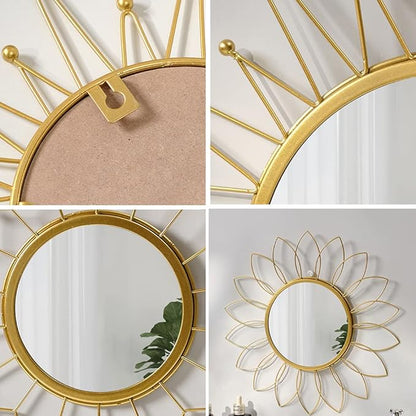 Gold Mirrors for Wall - Metal Sunburst Wall Mirror Room Decor & Home Decor, Boho Mirror Wall Decor Gifts for Women & Moms (Small, Sun Flower)