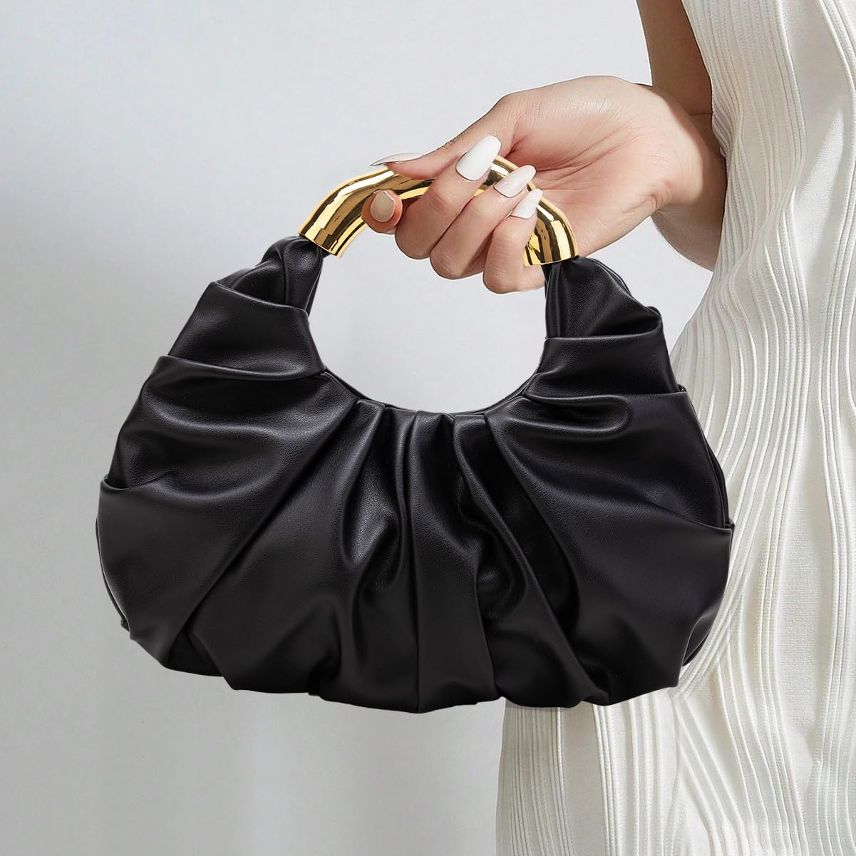 PLGYLG Clutch Purse for Women Soft Pleated PU Evening Clutch Handbags Cloud-Shaped Handle Bag for Wedding Prom Party Casual Daily