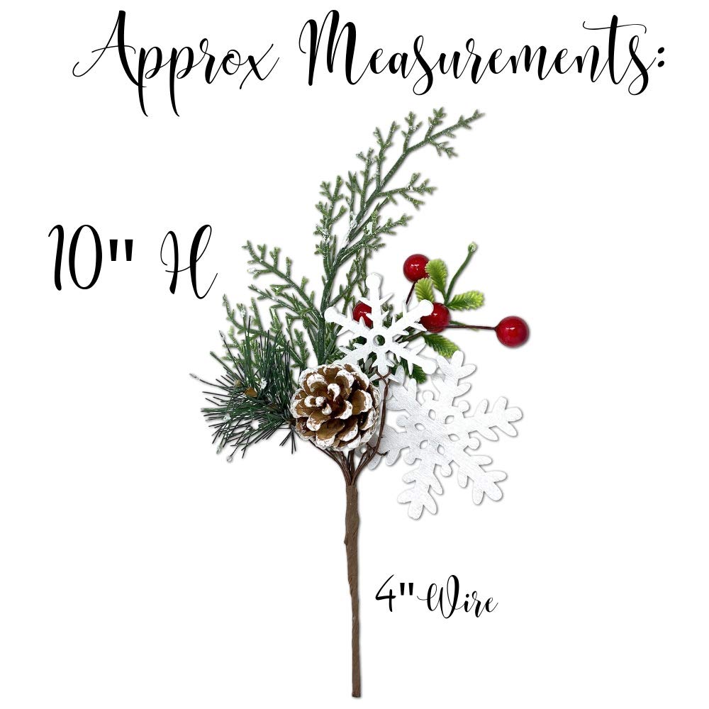 Christmas Floral Picks Set of 20, Snow Tip Pinecone Red Berry Sprays, 10 Inch Holiday Greenery Stems for Wreaths, Garlands, Christmas Tree Decor, Flower Arrangements, DIY Winter Crafts, 2 Styles