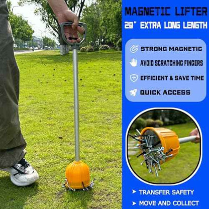 ULIBERMAGNET 29inch Long Reach Magnetic Pickup Tool, Magnetic Bulk Lifter with Quick Release, Yard Pull Magnet Sweeper, Metal Manual Magnetic Swarf Tool with Extended Handle for Nails, Screws, Nut