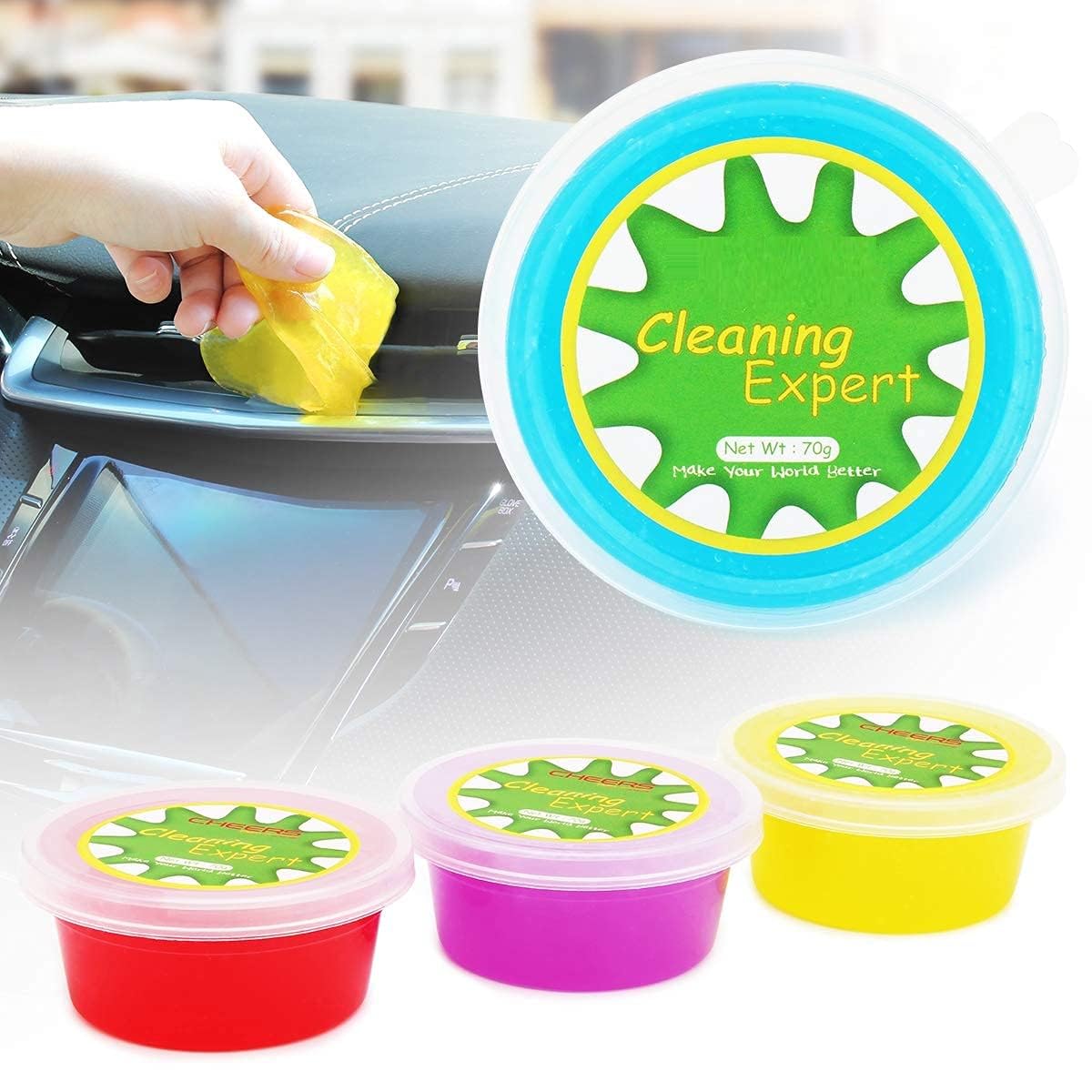Car Cleaning Gel (Big 4-Pack) 280g - Car Slime Cleaner for Car Interior, Car Cleaning Putty for Car Accessories, Car Detailing Kit, Air Vents, Keyboards, PC, Laptop - Car Accessories for Women