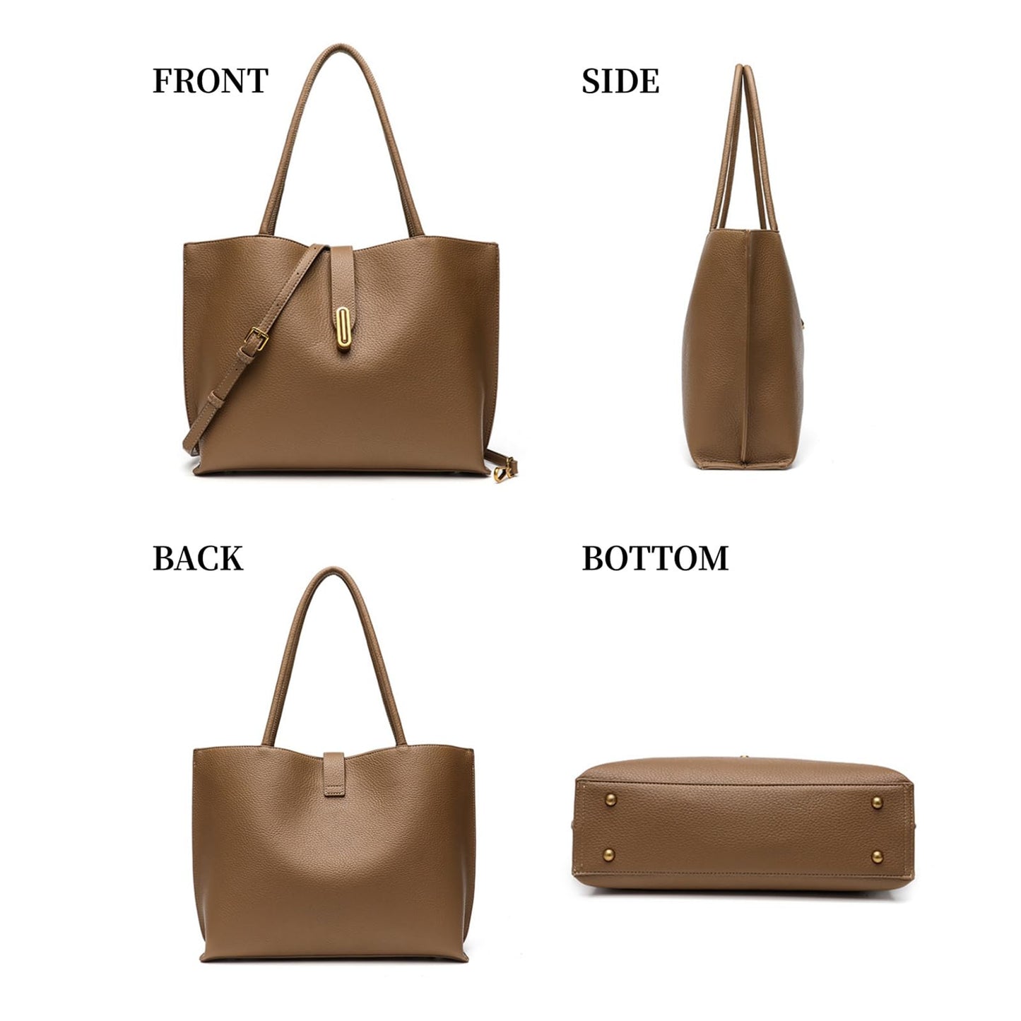 Vegan Leather Tote Bag for Women,UPGRADED LARGER SIZE 2-in-1 Shoulder Handbag with Removable Pouch,Work & Daily Use(Large - Vegan Leather - brown)