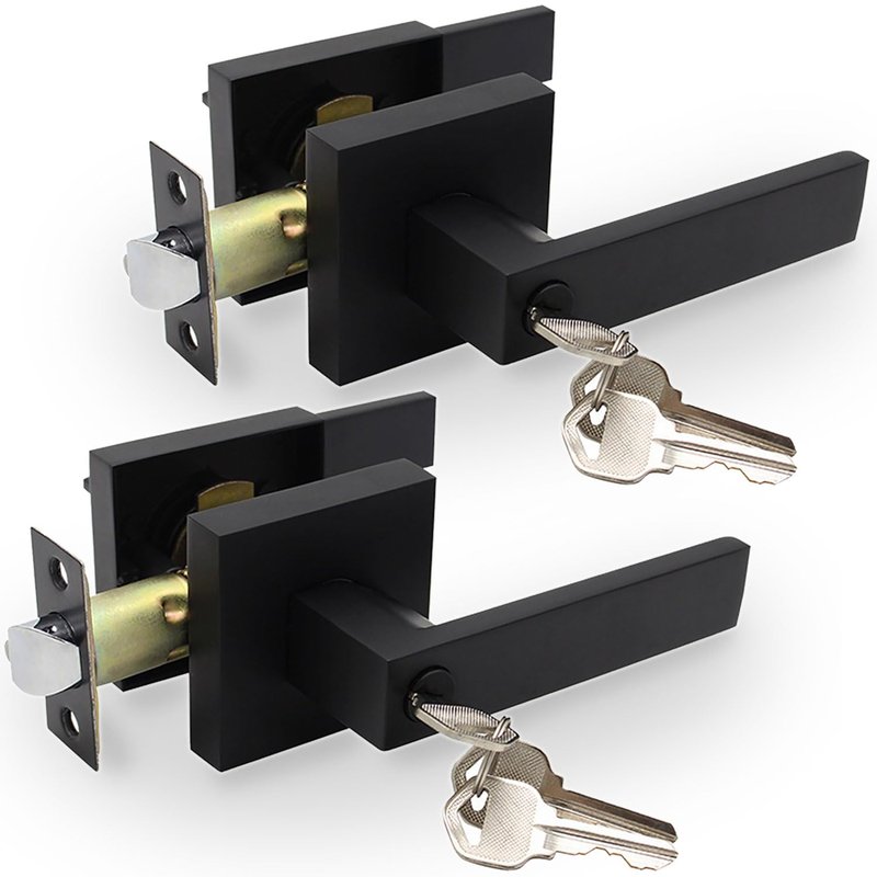 KUAGINZUHE Privacy Door Levers, 2 Pack Matte Black Door Handles Heavy Duty with Lock and Key,for Bedroom, Bathroom and Rooms,Reversible for Left and Right