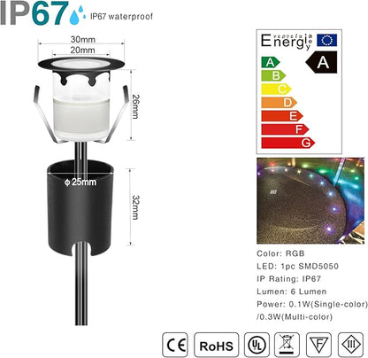 LED Deck Light Kit 0.1W-0.3W Low Voltage RGB Outdoor Lighting with Protecting Shell,6Lm IP67 Waterproof Outdoor Step Stairs Garden Yard Patio Landscape Decor Lighting(RGB,10pcs Black Border)