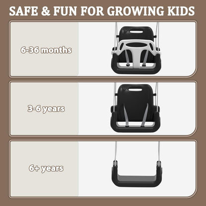 Toddler Swing with Soft Cushion, Foldable Indoor & Outdoor Baby Swing, Easy to Install & Store for Backyard Play (Black)
