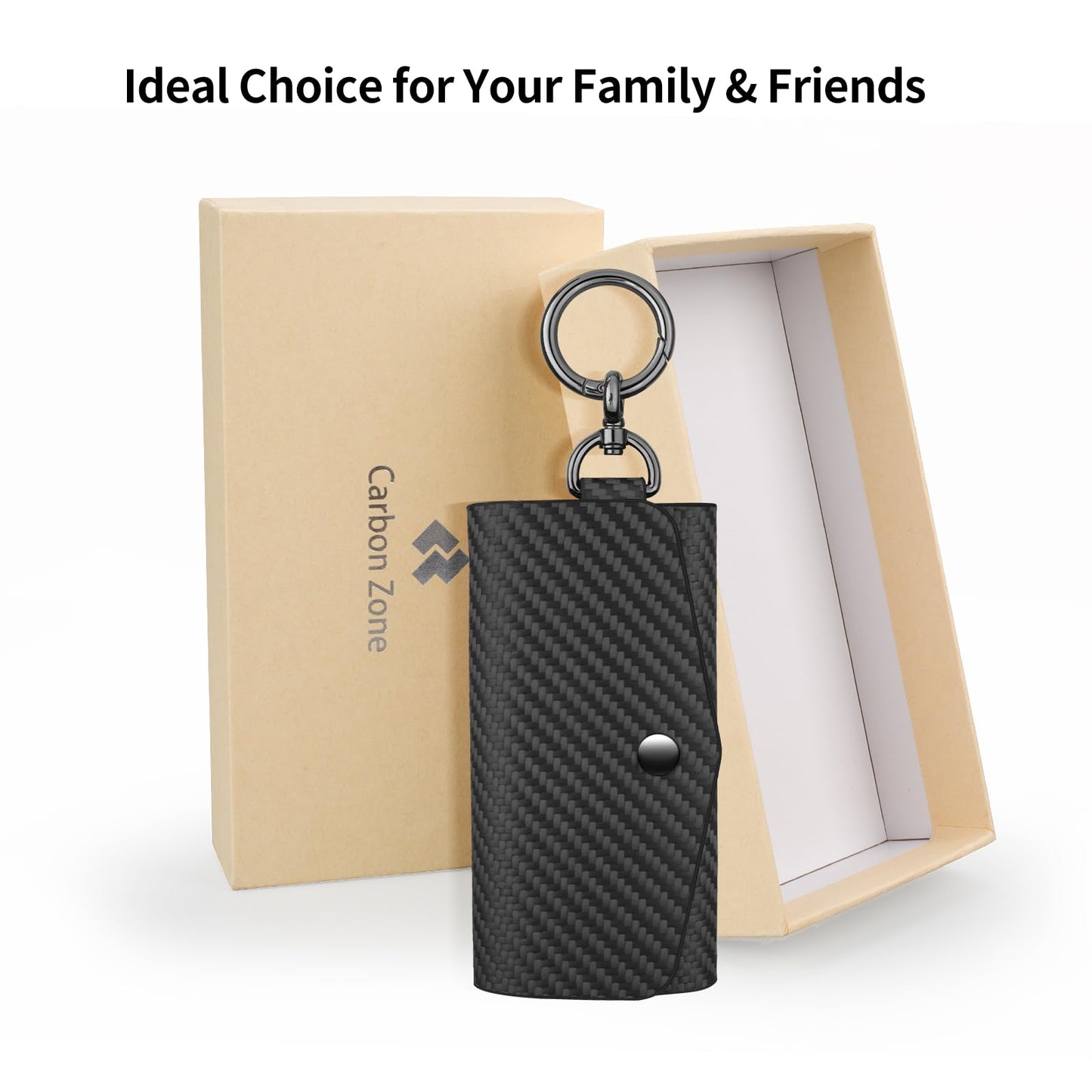 Leather Key Holder Wallet with 6 Hooks, Carbon Fiber Pattern Portable Keychain Pouch for Men, Women