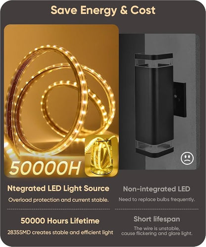 Outdoor Lights 2 Packs,Modern Outdoor Wall Light Fixture Long Strip LED Wall Sconce IP65 Anti Rust 3000K 4000K 6000K Exterior Wall Mount Lights for Entrance, Hallway, Garage, Porch(3CCT)