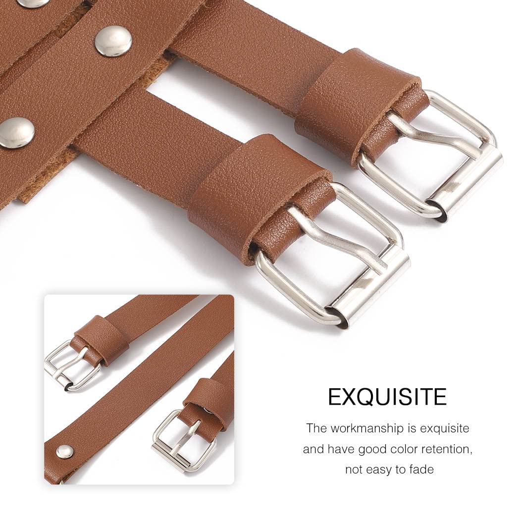 BODIY Women Waist Belt Straps Brown PU Leather Vest Adjustable Buckle Belts Punk Goth Waist Strap for Halloween Dresses Costume