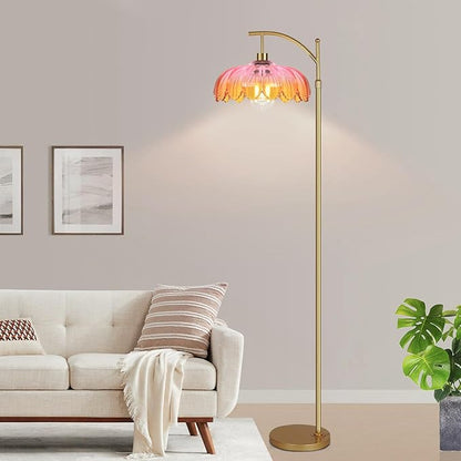 Floor Lamp for Living Room,Bedroom,Gold Dimmable Standing Lamp with Remote,Mid Century Modern Brass Tall Lamp Retro Vintage Glass Lamp Floor Light Boho Bohemian
