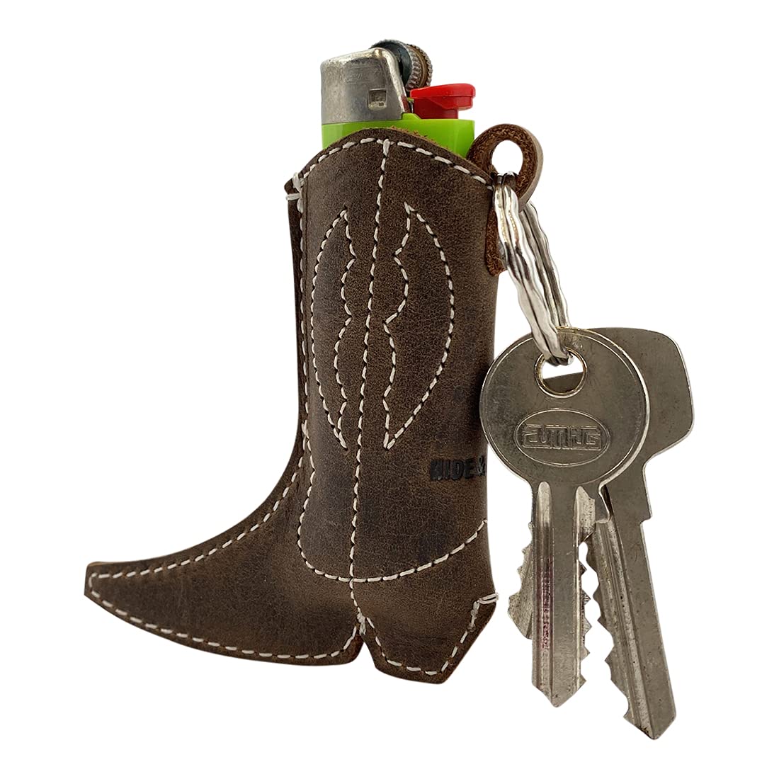 Hide & Drink, Boot Lighter Keychain Handmade from Full Grain Leather - Cute, Trendy, Stylish, Accessory - Keyring for Easy Attachment to House, Car, Office Keys - Bourbon Brown