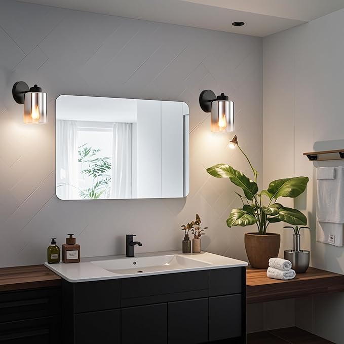 Metal Sconces Wall Lighting with Clear Glass Shade, Bathroom Vanity Light Matte Black Wall Sconce, Modern Wall Light Fixtures