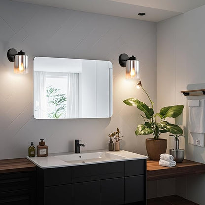 Metal Sconces Wall Lighting with Clear Glass Shade, Bathroom Vanity Light Matte Black Wall Sconce, Modern Wall Light Fixtures
