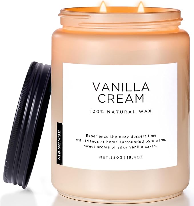 M&SENSE Vanilla Soy Candles, Large 19.4oz Non Toxic 110 Hours Burning Time 100% Natural Organic Soy Wax Candle, Relaxing Aromatherapy Scented Housewarming Gift for Women and Men