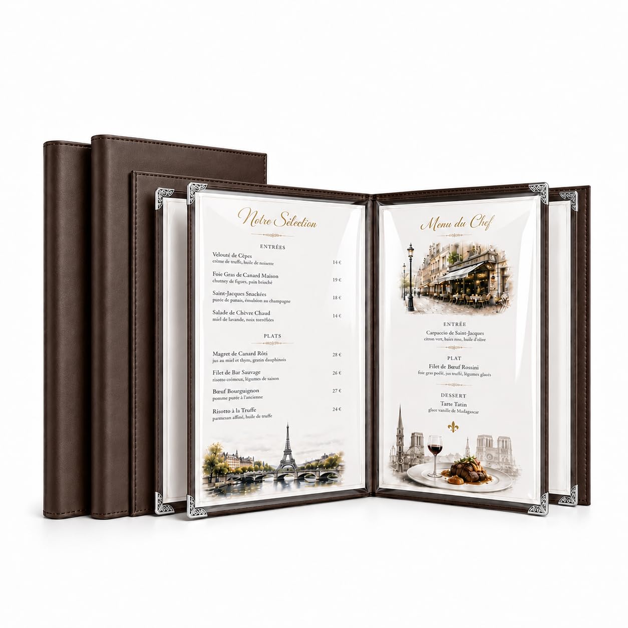 Restaurant Menu Covers 8.5 x 11, 2 Pack Menu Holder – Faux Leather Menu Book with Clear PVC Sleeves, 4 Page 8 View, Waterproof & Durable Menu Book for Restaurant, Bar, Café, Hotel