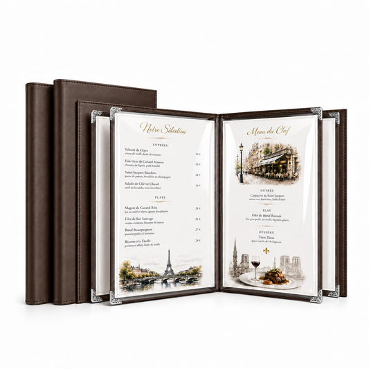 Restaurant Menu Covers 8.5 x 11, 2 Pack Menu Holder – Faux Leather Menu Book with Clear PVC Sleeves, 4 Page 8 View, Waterproof & Durable Menu Book for Restaurant, Bar, Café, Hotel