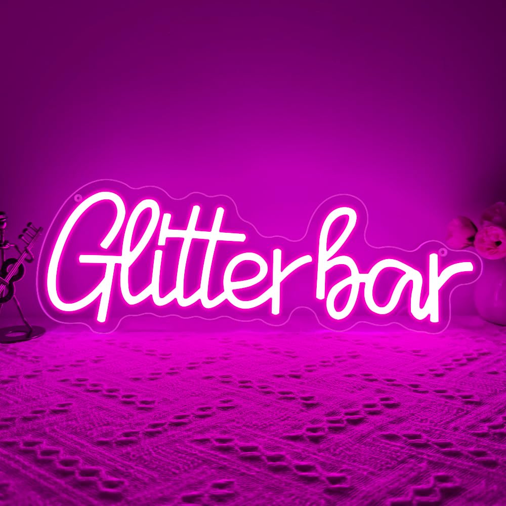 Glitter Bar Neon Sign,Bar Signs for Home Bar Decor,Led Bar Sign for Wedding,Birthday Party,Music Festival,Bachelor Party,Halloween, Christmas Decoration,Best Gift for Boys and Girls