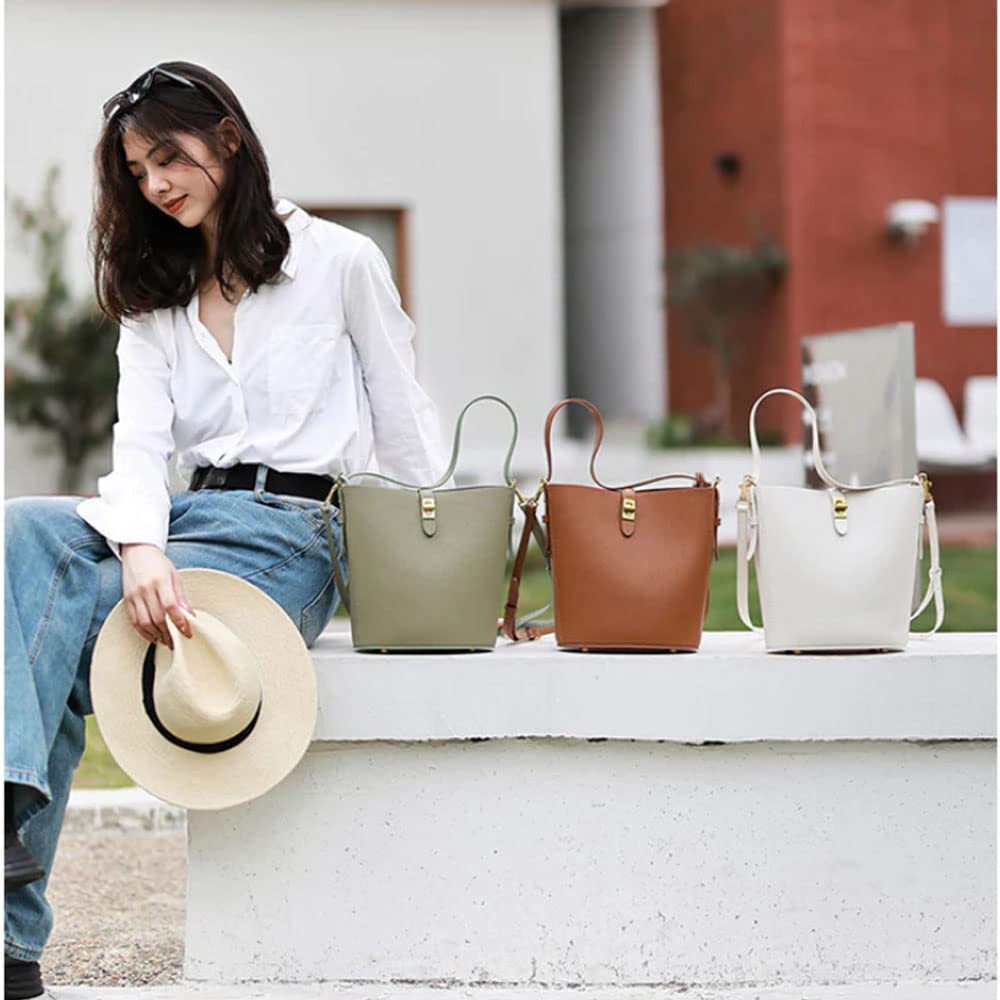 POPSEWING Leather Simple Bucket Crossbody Bag Kits, DIY Shoulder Purse with Sewing Kit, DIY Handmade Bag Kit for Mom Girlfriend (Brown)