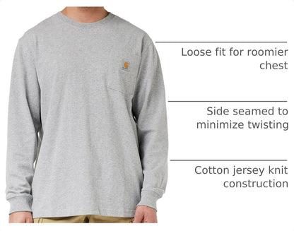 Carhartt Men's Dearborn Loose LS T-Shirt, Heather Grey, Large