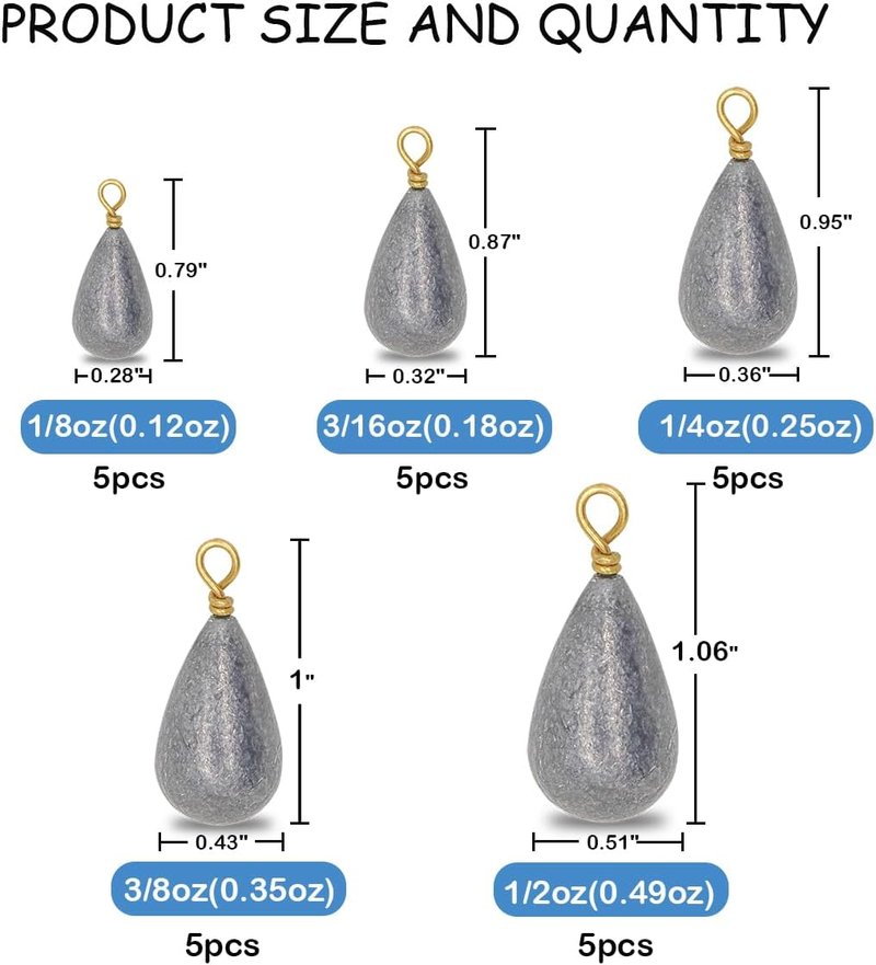 Fishing Weights Sinkers Kit - 25-Piece Assorted Bass & Catfish Weights for Saltwater & Freshwater Fishing