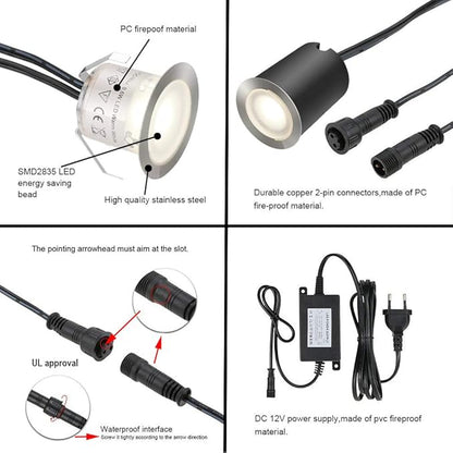 SMY Lighting Recessed LED Deck Light Kits with Black Protecting Shell φ32mm, In Ground Outdoor Landscape Lighting IP67 Waterproof,12V Low Voltage for Garden,Yard Stair,Patio,Floor,Kitchen Decoration