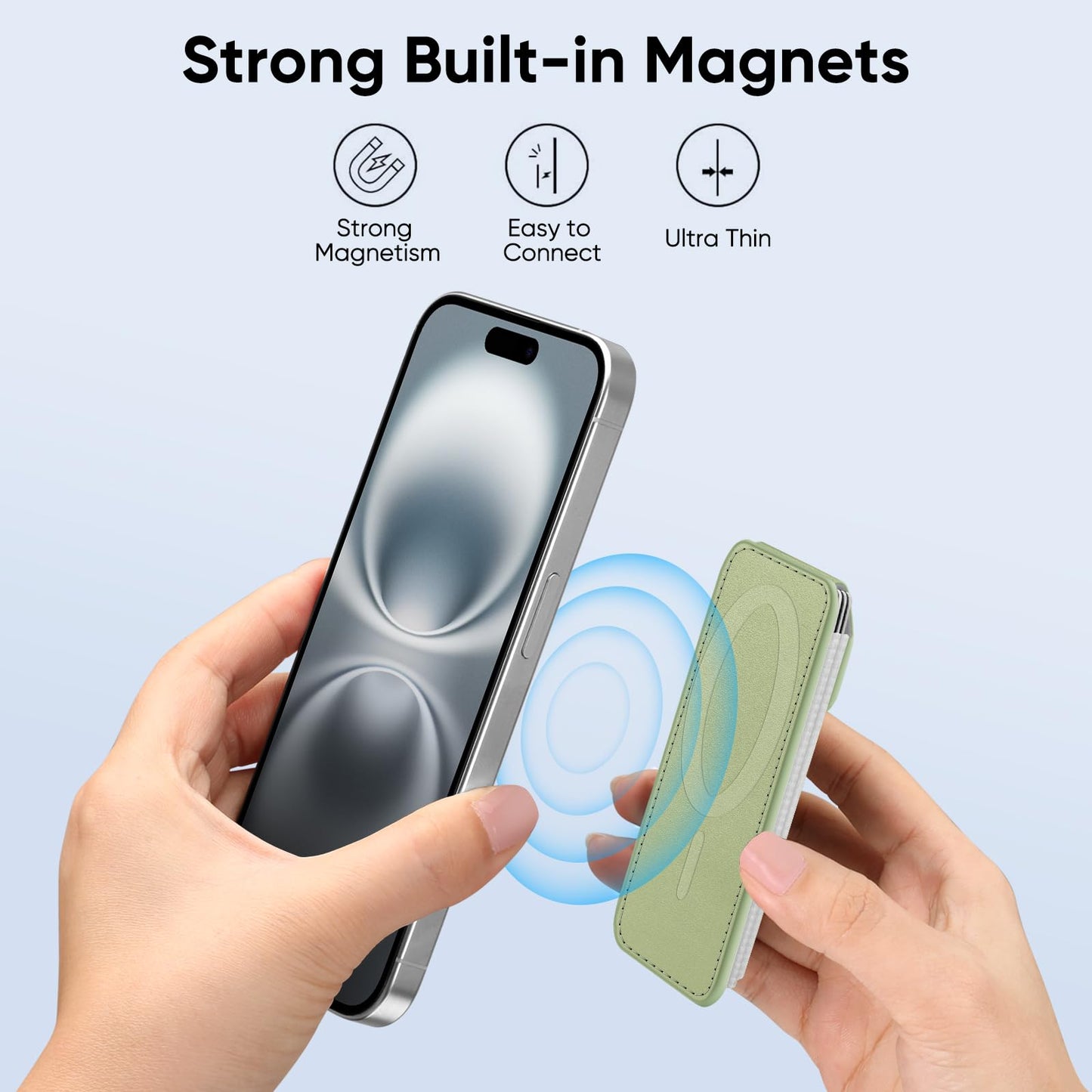 FINPAC MagSafe Wallet, Magnetic Card Wallet Holder for iPhone 17/16/15/14/13/12 Series, Safe RFID Blocking Slim Leather 6 Card Holder for Women Men, Bamboo Green