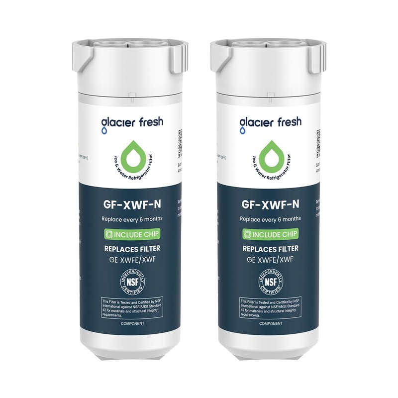 GLACIER FRESH Water Filter Compatible with XWFE (Built-in CHIP), Replacement for GE XWFE, XWF Refrigerator Water Filter NSF/ANSI 42 Certification Pack of 2