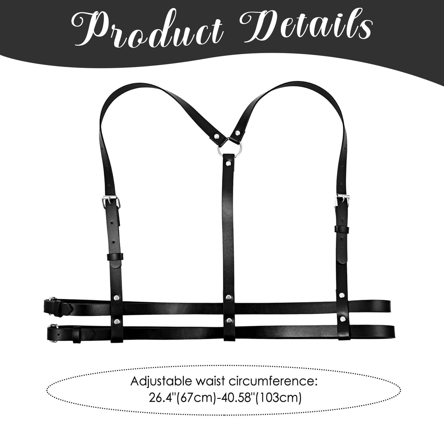 JewelryWe Harness Belt for Women: Gothic Punk Black PU Leather Adjustable Waist Belts for Festival Cosplay Party Club Outfit