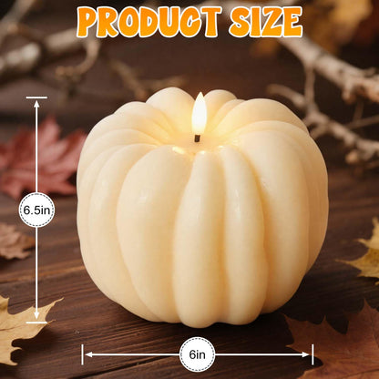 Flameless Pumpkin Candles with Timer - Fall Home Decor Indoor, LED Light Up Pumpkins for Mantel Table | Flameless Candle Thanksgiving Fall Decoration, Autumn Farmhouse Rustic Harvest Decor (White)