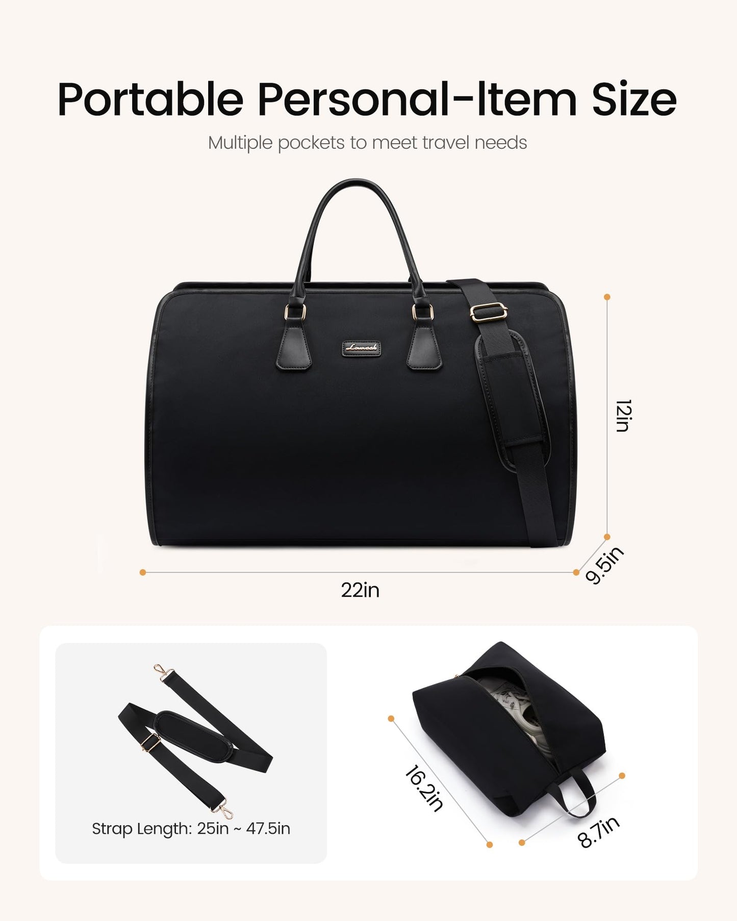LOVEVOOK Garment Bags for Travel,3 in 1 Garment Duffle Bags for Travel with Shoe Pouch,Carry on Garment Bag for Women Men,Hanging Suitcase Suit Dress Business Travel Bag Weekender Bag