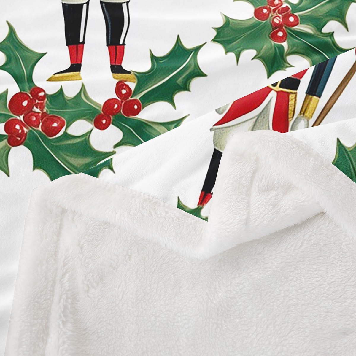 Feelyou Christmas Fleece Throw Blanket Throw 50"x60" Nutcracker Plush Blanket Snowflake Sherpa Santa Claus