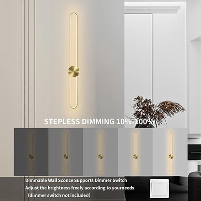 Modern Wall Sconce Dimmable 3000K/4000K/6000K LED Wall Light Fixture, Hardwired Wall Lamp for Living Room, Dining Room, Bedroom, Hallway, Lobby, Entryway (Brushed Gold, 43.3inch/H110cm)