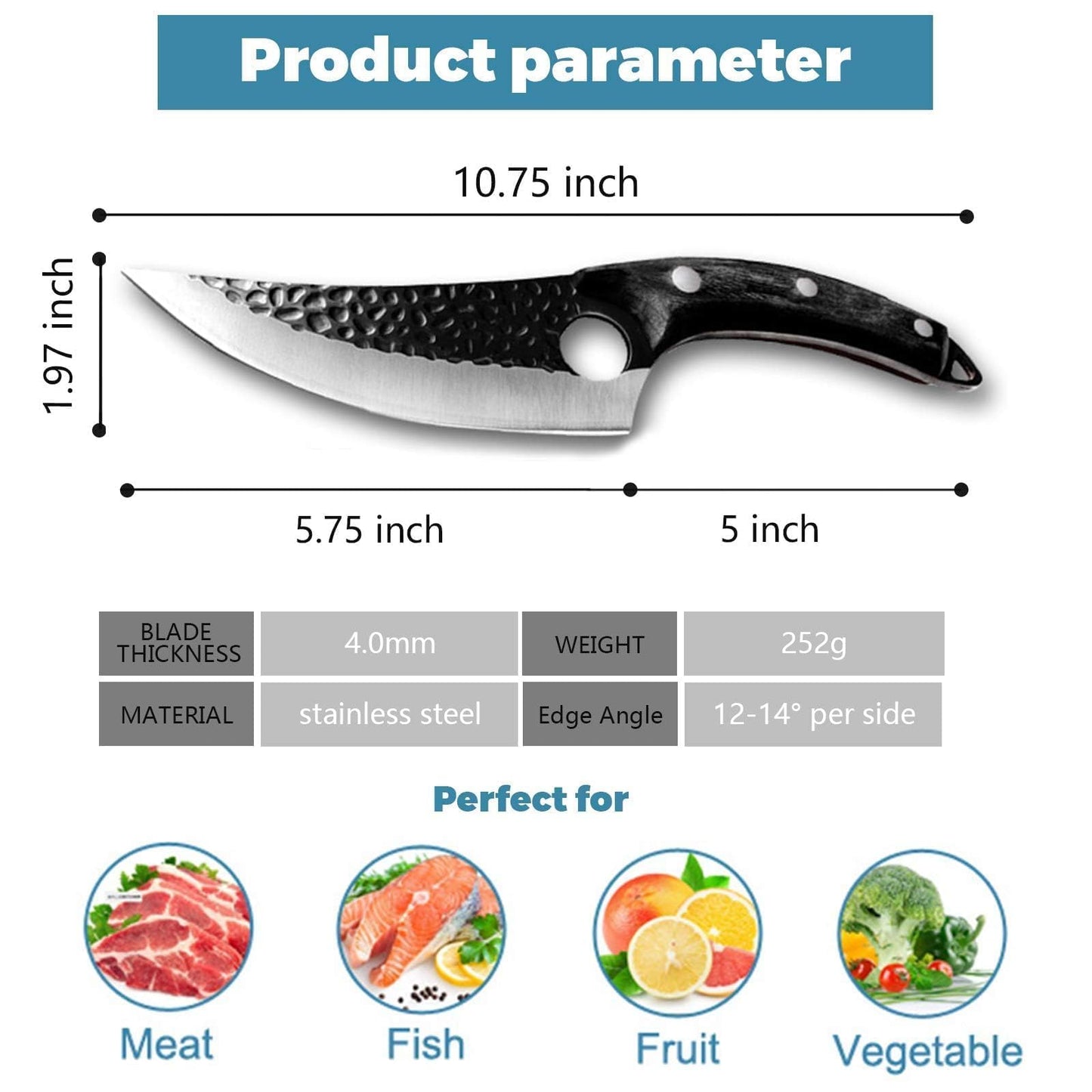 Huusk Viking Knives, Butcher Knife Black Forged Boning Knife with Sheath Japanese Fillet Meat Cleaver Knives Full Tang for Kitchen, Camping, BBQ Thanksgiving Gifts