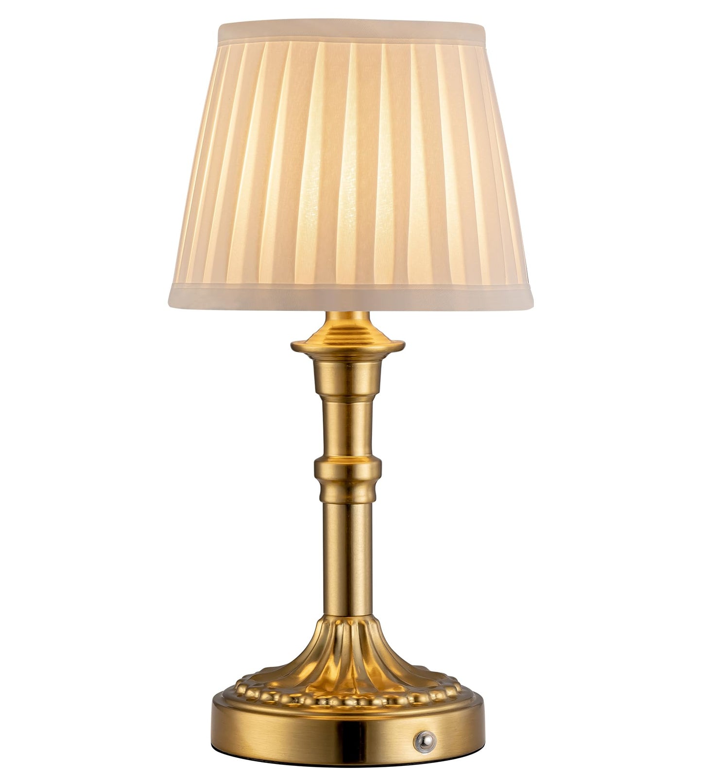 KDG Cordless Portables Table Lamp, LED Fabric Shade Small Desk Lamps, 4000mAh Battery Powered Lighting, 2700K Stepless Dimmable Light for Living Room, Dining Room, Bedroom, Bedside (Gold)
