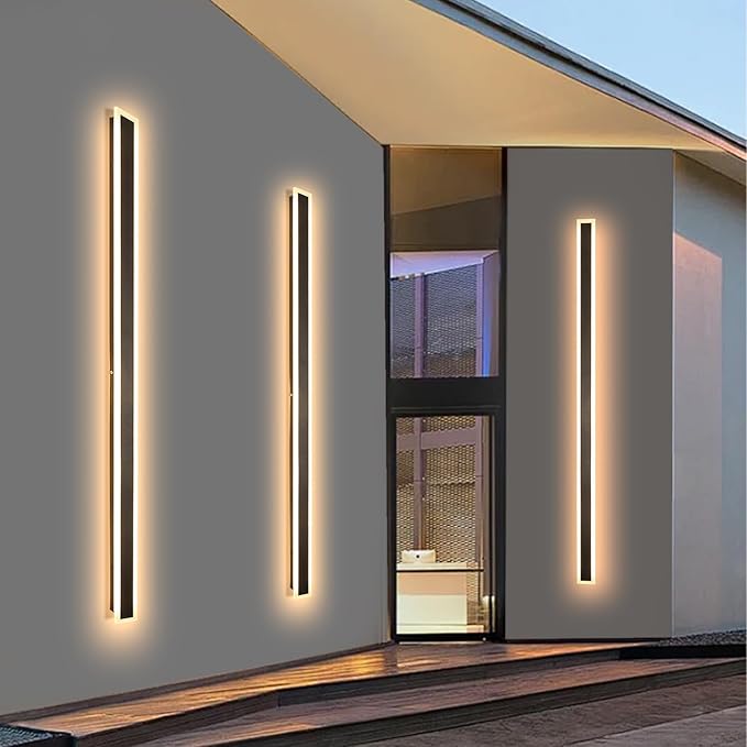 2 Pack 92 Inch Modern Outdoor Wall Light, 3000K-6000K Dimmable Black Exterior Wall Light Ip65 Waterproof Modern Porch Lights Outdoor, Linear Outside Lighting for House Exterior Patio Garage