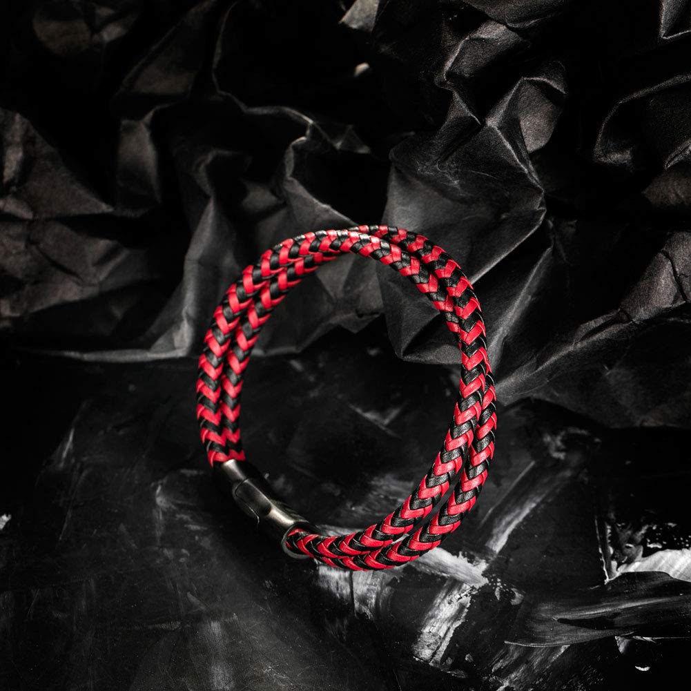murtoo Mens Bracelet Leather Braided, Brown and Black Leather Bracelet for Men