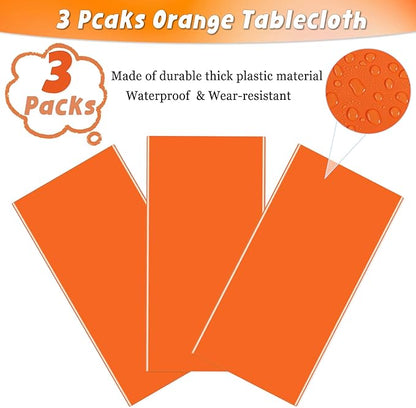 3 Packs Orenge Disposable Plastic Tablecloth 54 x 108 Inch Waterproof Tablecloths 6FT Rectangle Table Cover for Parties Birthday Hallowmas Autumn Theme Outdoor Picnic Family Dinner