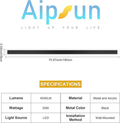 Aipsun 2 Packs Porch Wall Lights 71 inch Long Strip Modern Outdoor Wall Light Fixture, 50W Black Wall Mount Lighting Sconce Exterior Lights Wall Sconce 3000K for House Living Room Corridor