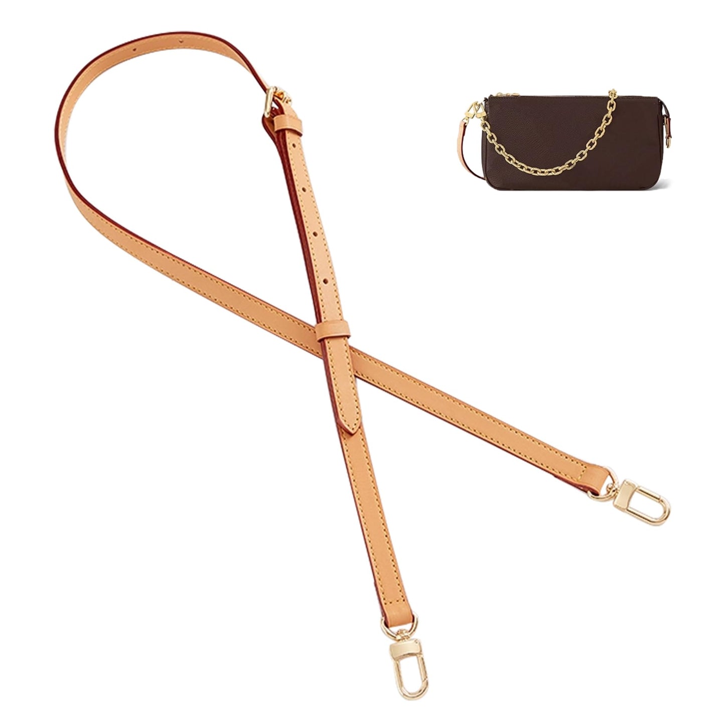 Doxo Vachetta Leather Strap Compatible with Lv Straps Replacement, Adjustable Purse Crossbody Shoulder Straps for Multi Pochette Accessoires, W: 0.43''/1.1cm, L: 35.4''-47.2''(90-120cm),Beeswax