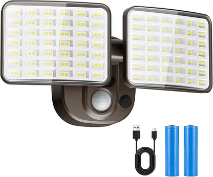 Rechargeable Battery Operated Motion Light 2500LM & 4000LM Motion Sensor Security Light(1-3 Months Endurance) USB Charging LED Flood Light Outdoor (Brown) 1 Pack