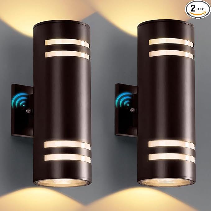 KIZON Dusk to Dawn Outdoor Wall Lights 2 Pack, Modern Exterior Lighting Fixtures with Oil Rubbed Bronze Finish, Up and Down Lights Outdoor with Bulbs, Modern Sconce Lights for House Porch, ETL Listed